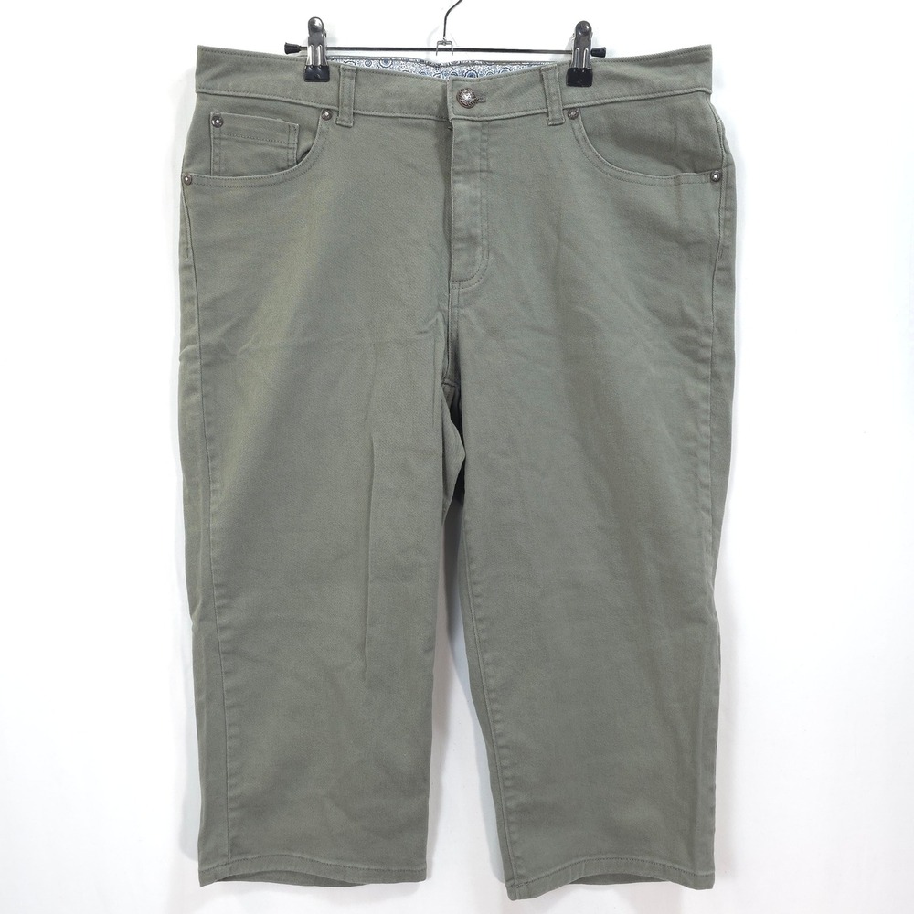 IZOD Capri Pants Stretch Twill Sage Green Women 18 Casual Classic